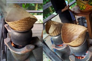 Traditional sticky rice cooking