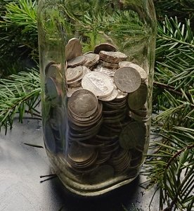 Jar of nickels & dimes