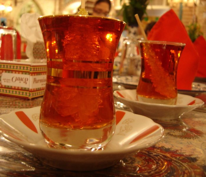 Persian tea with rock sugar swirlers