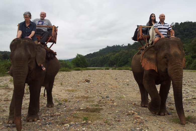 Riding elephants in Laos
