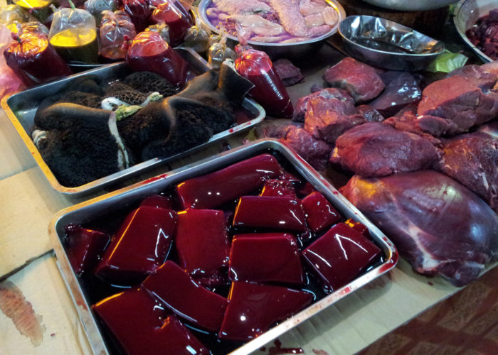 Liver and etc at the meat market in Laos